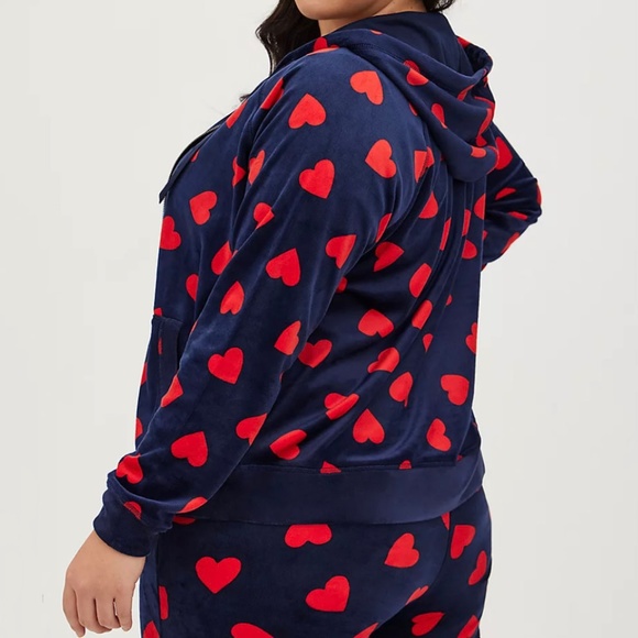 SET: Torrid Velour Hearts Navy & Red Zip Front Sleep Hoodie/Bootcut Pants 2X - Picture 3 of 16